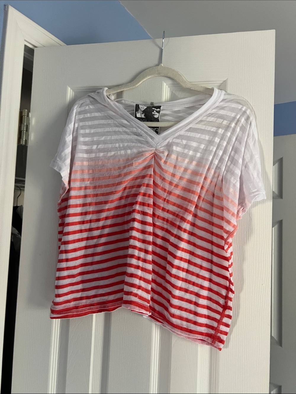 Young fabulous & broke Striped V-Neck Short Sleeve Top in White and Red
